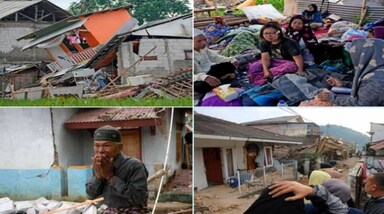 Indonesia Earthquake Photo: बताया जा रहा है कि मरने वालों की संख्या अभी और बढ़ सकती है। काफी बड़ी संख्या में घायल लोगों को अस्पताल में भर्ती कराया गया है, जहां उनका इलाज चल रहा है। बताया जा रहा है कि कुल लोगों के अभी मलबे में दबे होने की आशंका है। लोगों को बचाने के लिए बड़े स्तर पर राहत और बचाव का काम जारी है।
