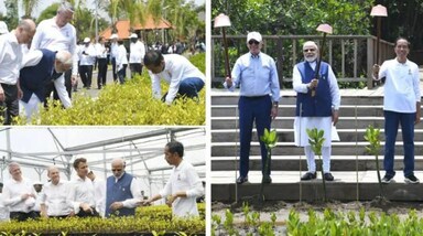 Mangrove Forest in Bali: बाली दौरे के दूसरे दिन बुधवार को पीएम मोदी सहित दुनिया के अन्य कई नेता मैंग्रोव जंगल पहुंचे। उनके आगमन पर इंडोनेशिया के राष्ट्रपति जोको विडोडो (Joko Widodo) ने पीएम मोदी का स्वागत किया। प्रधानमंत्री मोदी बाली में G20 शिखर सम्मेलन में शामिल होने के बाद दिल्ली (Delhi) के लिए रवाना हो चुके हैं।