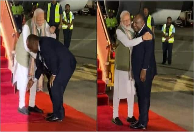 पापुआ न्यू गिनी के प्रधानमंत्री ने तोड़े सारे प्रोटोकॉल, जेम्स मारपे ने पैर छूकर पीएम मोदी का लिया आशीर्वाद