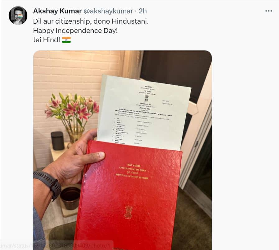 अक्षय कुमार ने Twitter पर फैंस को दी भारत नागरिकता मिलने की खबर