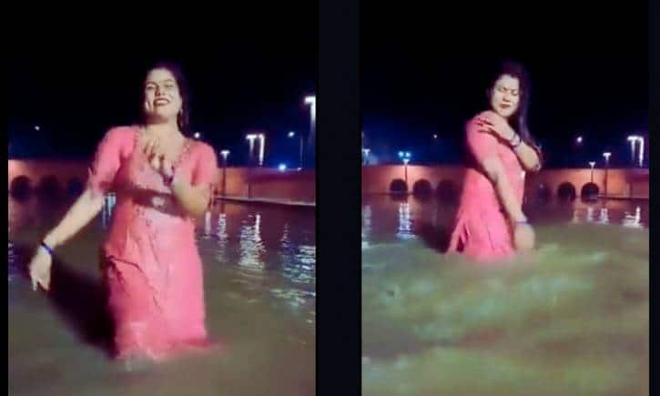 सरयू नदी के घाट पर महिला ने लगाए ठुमके, इंटरनेट पर मचा बवाल