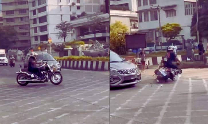 तेज रफ्तार बाइक ने गलत साइड से मारी एंट्री, हुई टक्कर, सिग्नल पर जमकर छिड़ी जंग