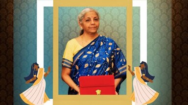 केंद्रीय वित्त मंत्री निर्मला सीतारमण ने ब्लू और क्रीम कलर की कंठा हैंडवर्क साड़ी को बजट सत्र के दौरान पहना।