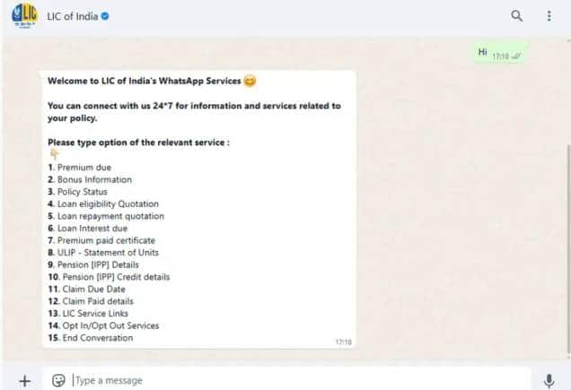 अब आप WhatsApp के जरिए भी अपनी LIC पॉलिसी का प्रीमियम पे कर सकते हैं।