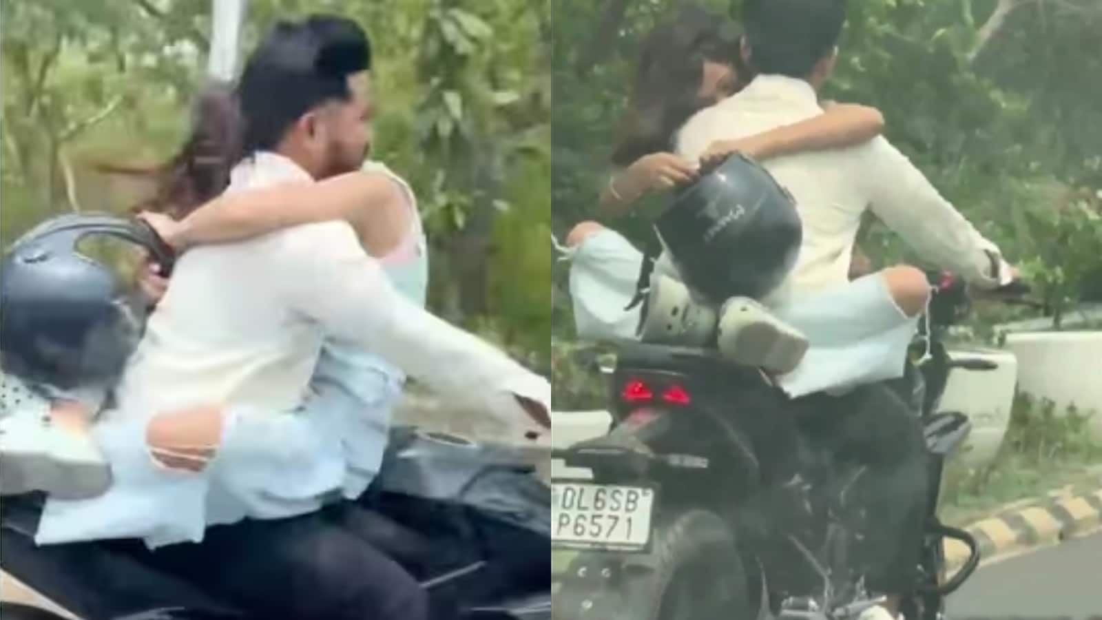 नोएडा एक्सप्रेसवे पर चलती बाइक पर रोमांस कर रहा था कपल, फिर पड़ गए लेने के देने, देखिए वीडियो