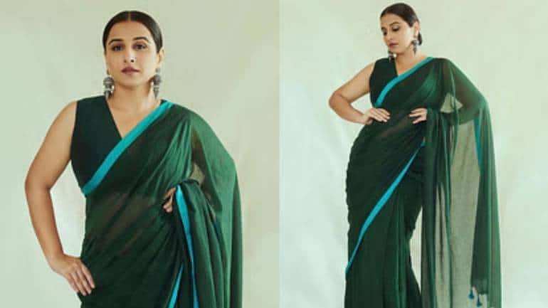 विद्या बालन की चटक हरी साड़ी उन महिलाओं के लिए बढ़िया है जो सादगी में स्टाइल चाहती हैं। ये साड़ी हर उम्र की महिलाओं को पसंद आएगी।
