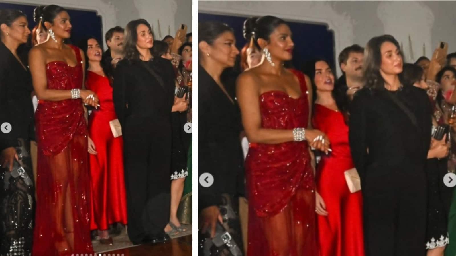 प्रियंका कार्ड मैजिक ट्रिक में हिस्सा लिया और अंजुला उनके बगल में खड़ी हैं। जादूगर जब अपना जादू दिखा रहा था तो प्रियंका खुश हो गईं। वह कार्ड उठाकर उसे गौर से देखती भी नज़र आईं। प्रियंका मेहमानों से बातें भी करती नज़र आईं। प्रियंका कार्ड मैजिक ट्रिक में हिस्सा लिया और अंजुला उनके बगल में खड़ी हैं। जादूगर जब अपना जादू दिखा रहा था तो प्रियंका खुश हो गईं। वह कार्ड उठाकर उसे गौर से देखती भी नज़र आईं। प्रियंका मेहमानों से बातें भी करती नज़र आईं।