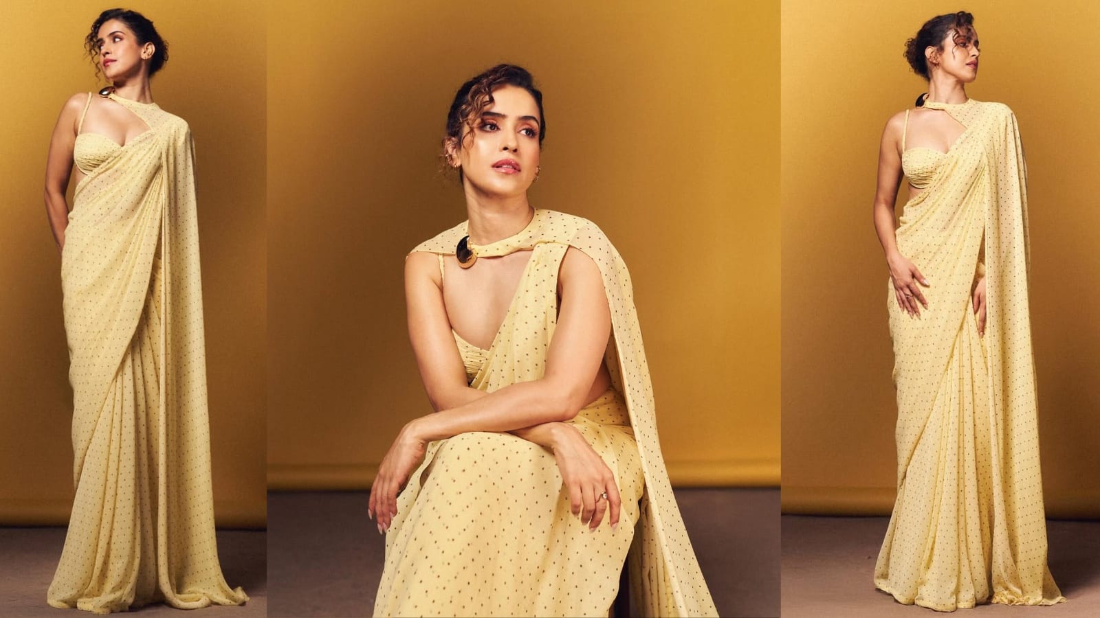 Sanya Malhotra Elegant Look:  सान्या मल्होत्रा का यलो साड़ी में दिखा ग्लैमरस अवतार, तस्वीरें देख खो बैठेंगे दिल