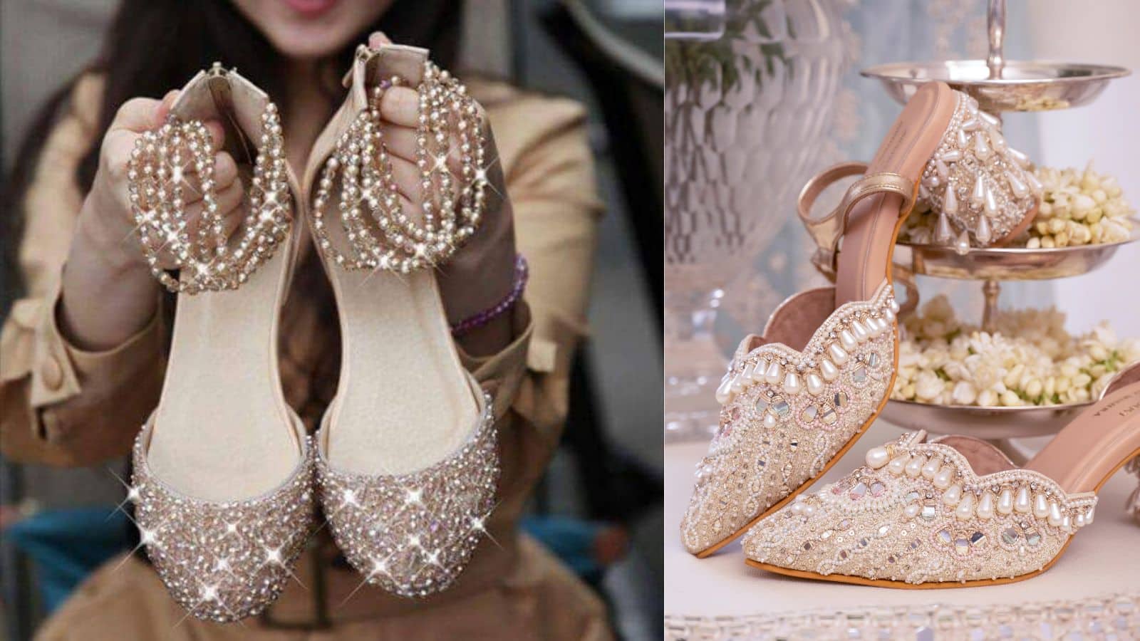 मिरर वर्क वाली हील्स साधारण लेकिन आकर्षक दिखती हैं। ये पेंसिल हील्स की तरह दर्द नहीं देती और चलने में आसान होती हैं।