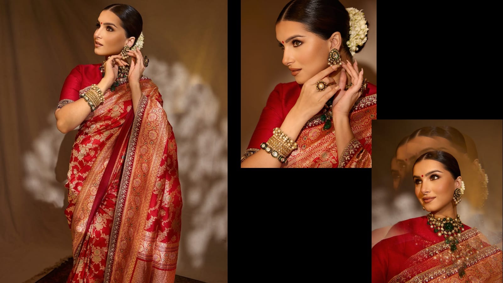 Tara Sutaria:  सुर्ख लाल बनारसी साड़ी में तारा सुतारिया ने गिराईं बिजलियां, बिंदी...गजरे ने लूटा फैंस का दिल