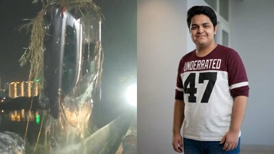 इंजीनियर युवराज की कार मंगलवार को चौथे दिन पानी भरे गड्ढे से निकाली गई। 