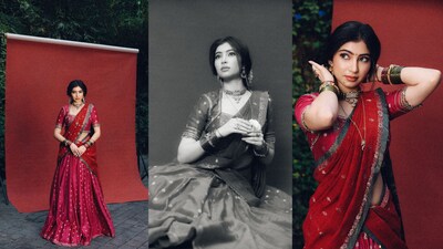 सारा की चटक लाल साड़ी पहली नजर में ही आंखें खींच लेती है। सिल्की फैब्रिक और गहराई वाली ब्लाउज में उनका कर्वी फिगर कमाल का लग रहा। 
