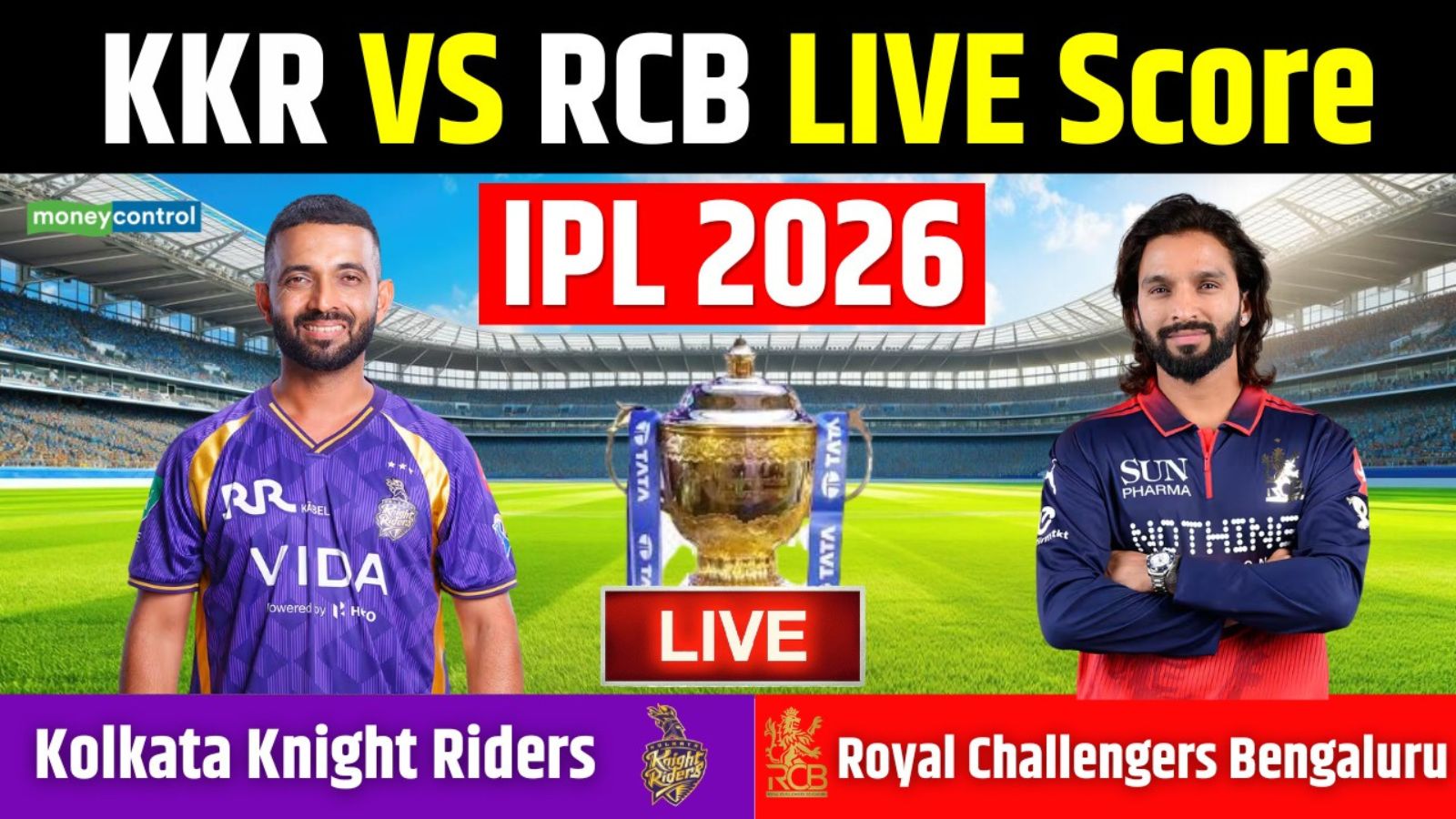 RCB vs KKR IPL 2026 Match Live Score: आरसीबी को लगा पहला झटका, जेकब बेथेल 15 रन पर लौटे पवेलियन