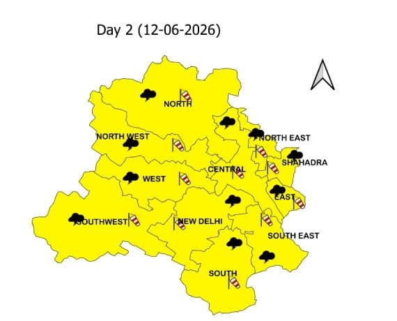 12 जून का दिल्ली का वेदर वॉर्निंग मैप यहां नीचे देखिए