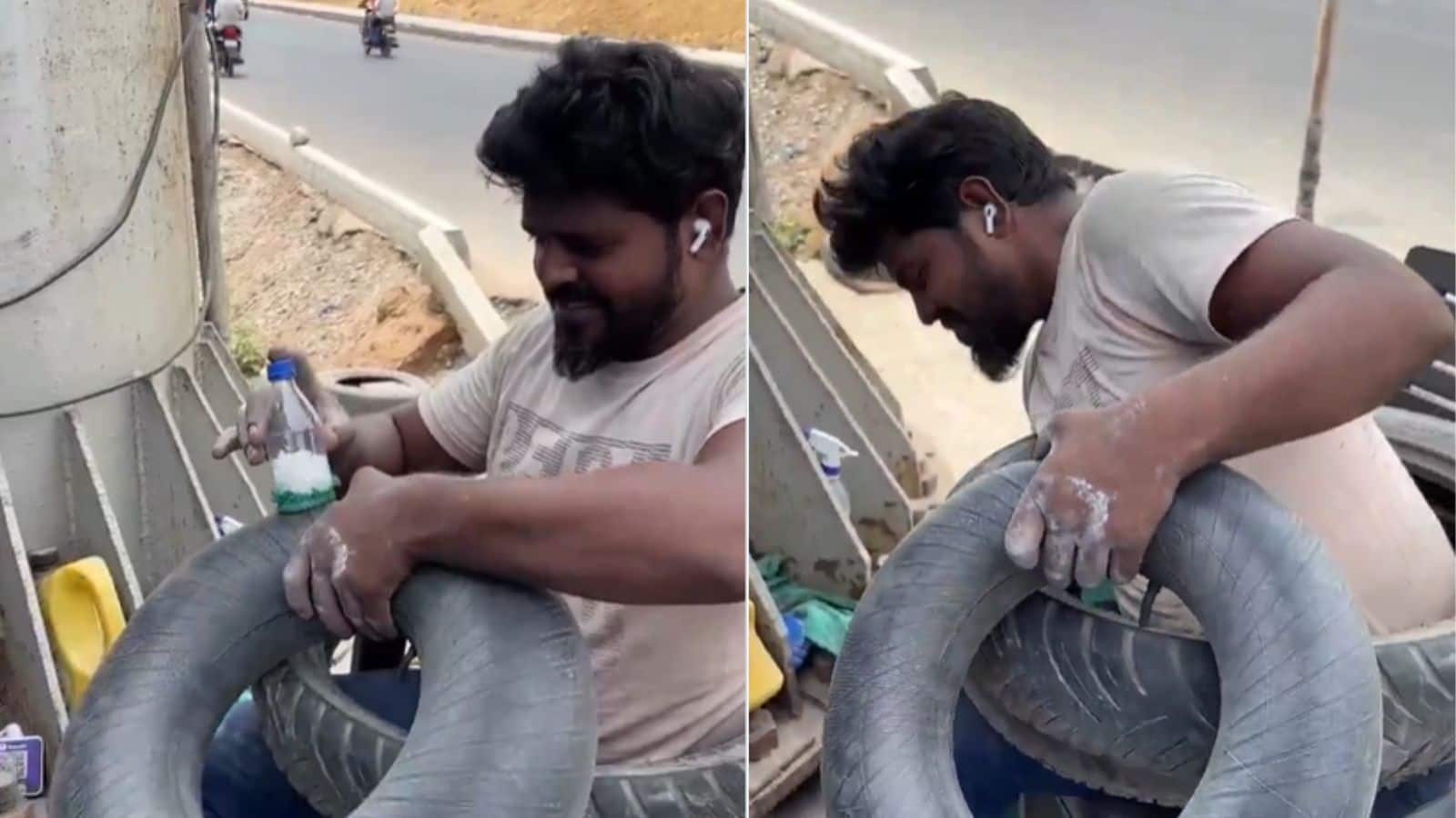 Viral Video: टायर पंचर ढूंढने का देसी जुगाड़ वायरल, प्लास्टिक बोतल से मिनटों में मिल रहा सटीक जवाब Viral Video: टायर पंचर ढूंढने का देसी जुगाड़ वायरल, प्लास्टिक बोतल से मिनटों में मिल रहा सटीक जवाब