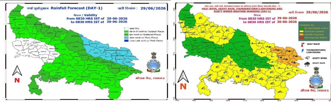 30 जून की सुबह तक का पूरे यूपी का वेदर मैप
