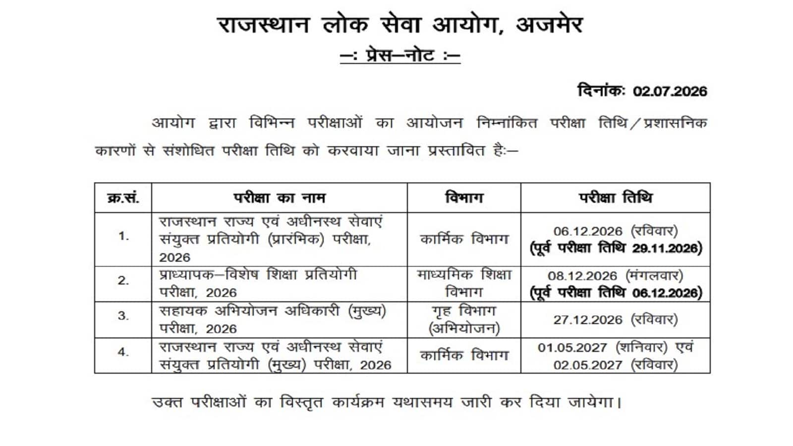 RPSC Exam Calendar 2026: आरपीएससी ने आरएएस परीक्षा की तारीखें बदलीं, नया शेड्यूल में 6 दिसंबर को होगी प्री परीक्षा RPSC Exam Calendar 2026: आरपीएससी ने आरएएस परीक्षा की तारीखें बदलीं, नया शेड्यूल में 6 दिसंबर को होगी प्री परीक्षा
