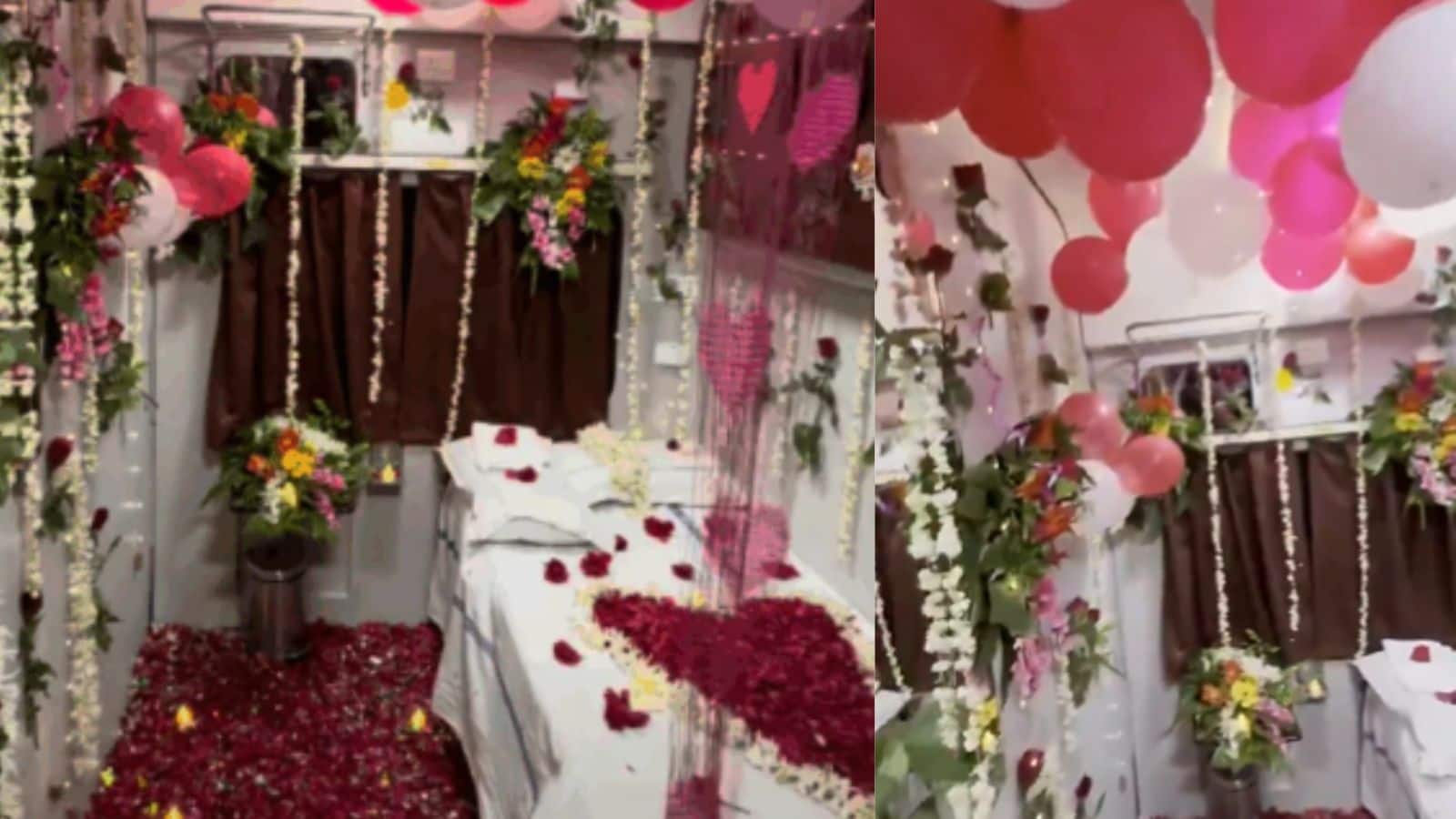ट्रेन के फर्स्ट एसी कोच को बना दिया 'हनीमून सुइट'! वीडियो वायरल होते ही रेलवे ने लिया बड़ा एक्शन ट्रेन के फर्स्ट एसी कोच को बना दिया 'हनीमून सुइट'! वीडियो वायरल होते ही रेलवे ने लिया बड़ा एक्शन