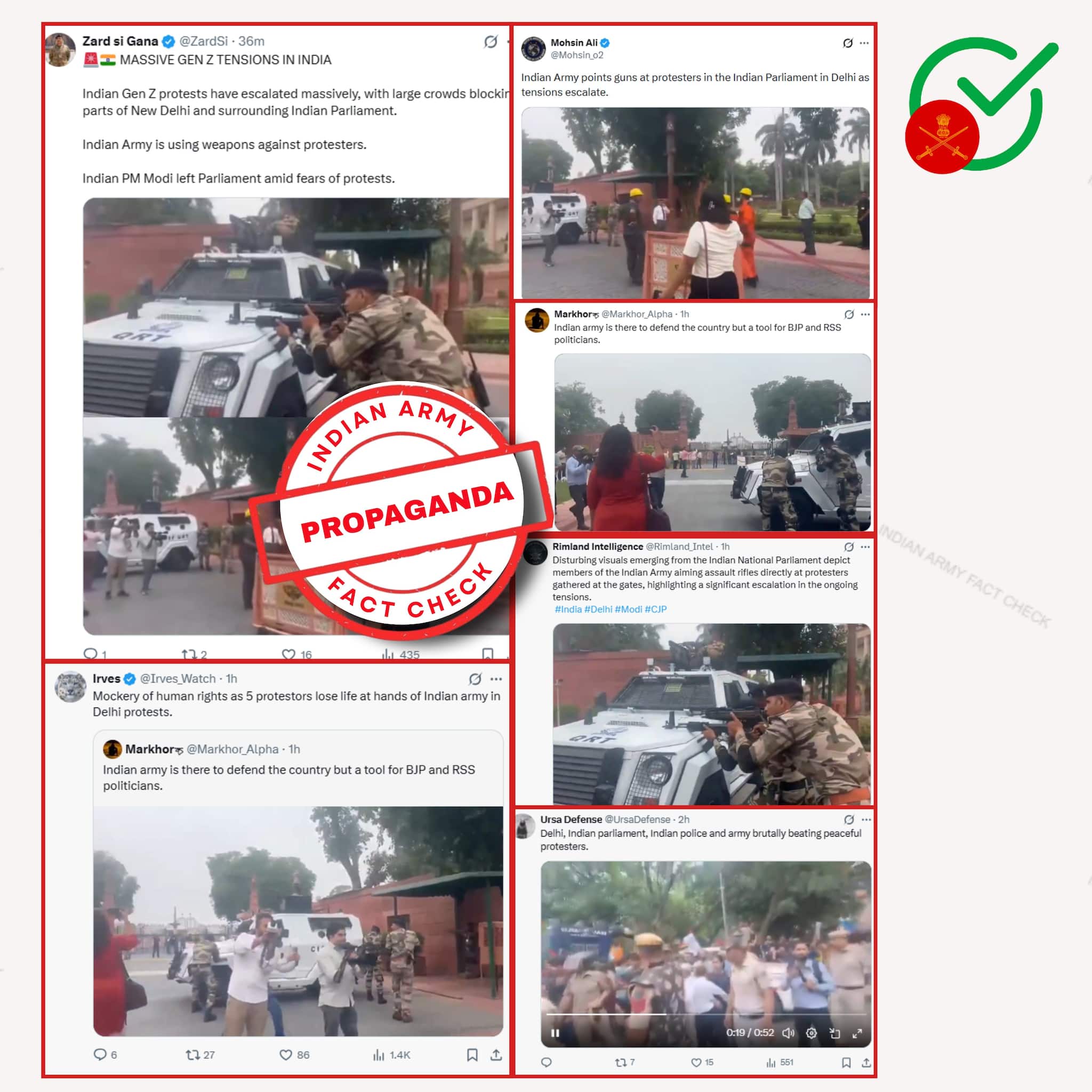 पाकिस्तानी हैंडल्स फैलाने लगे दिल्ली प्रोटेस्ट को लेकर झूठा प्रॉपेगेंडा, इंडियन आर्मी फैक्ट चेक ने तुरंत खारिज किए ये दावे पाकिस्तानी हैंडल्स फैलाने लगे दिल्ली प्रोटेस्ट को लेकर झूठा प्रॉपेगेंडा, इंडियन आर्मी फैक्ट चेक ने तुरंत खारिज किए ये दावे
