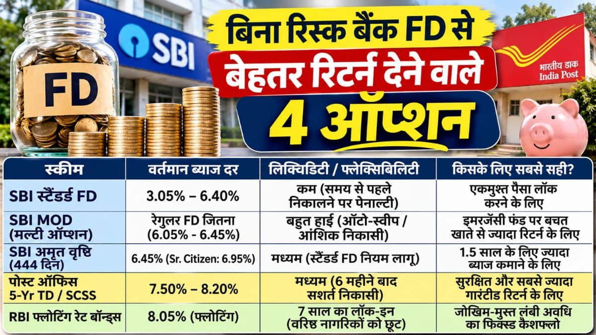 बिना रिस्क बैंक FD से बेहतर रिटर्न देने वाले 4 ऑप्शन