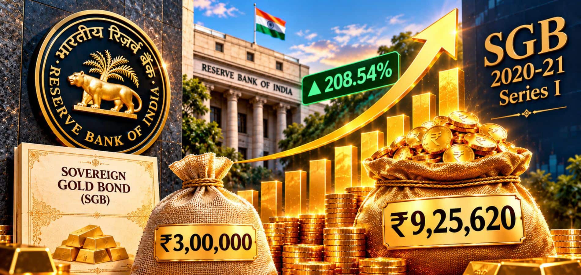 SGB ने कर दिया कमाल! 3 लाख रुपये बन गए 9.25 लाख, RBI ने तय किया 2020-21 सीरीज I का प्रीमैच्योर रिडेम्पशन प्राइस SGB ने कर दिया कमाल! 3 लाख रुपये बन गए 9.25 लाख, RBI ने तय किया 2020-21 सीरीज I का प्रीमैच्योर रिडेम्पशन प्राइस