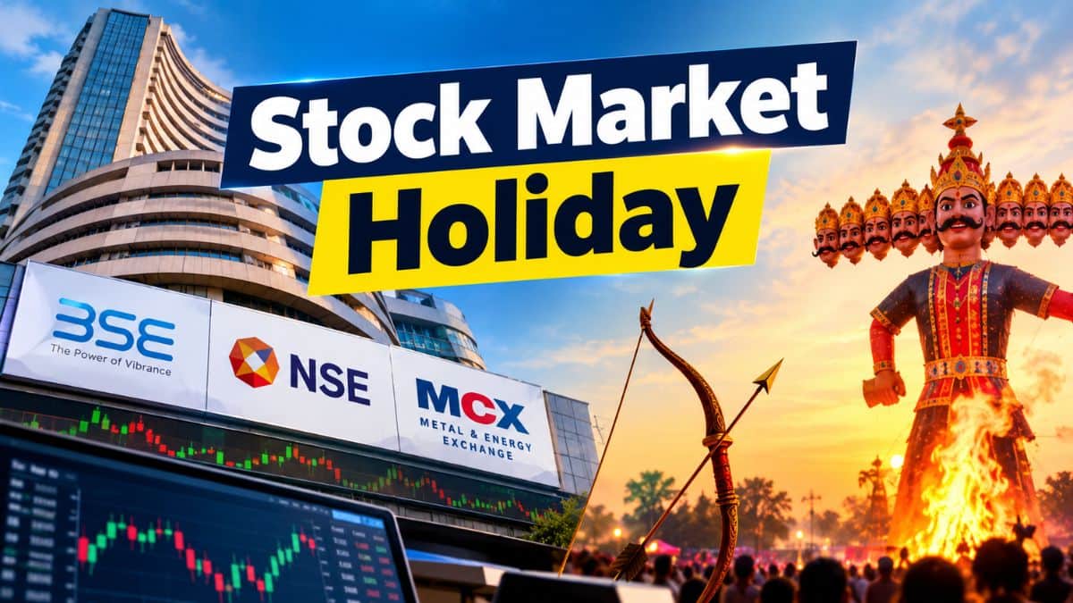 Stock Market Holiday: कल 20 अक्टूबर को दशहरा पर खुलेगा या बंद रहेगा शेयर बाजार? जानें NSE, BSE और MCX का पूरा अपडेट Stock Market Holiday: कल 20 अक्टूबर को दशहरा पर खुलेगा या बंद रहेगा शेयर बाजार? जानें NSE, BSE और MCX का पूरा अपडेट