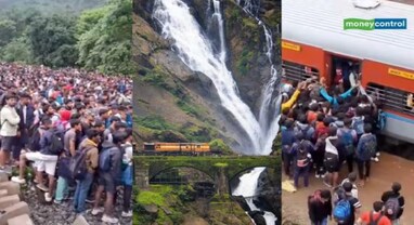 Dudhsagar Waterfall : દૂધસાગર વોટરફોલ ખાતે એકત્ર થયેલા પ્રવાસીઓએ સમગ્ર રેલવે ટ્રેકને ઘેરી લીધો હતો