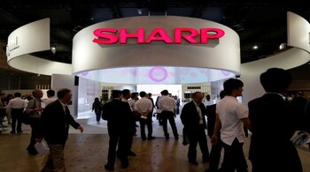 A logo of Sharp Corp is pictured at CEATEC (Combined Exhibition of Advanced Technologies) JAPAN 2016 at the Makuhari Messe in Chiba, Japan, October 3, 2016. Picture taken October 3, 2016. REUTERS/Toru Hanai - RTX2ZFX9