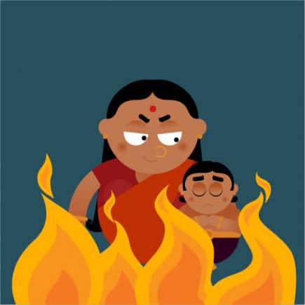 So she asked little Prahlad to sit on a pyre with her. But for the boon to work, Holika needed to enter the fire alone