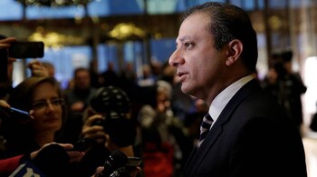 Preet Bharara, the U.S. Attorney for the Southern District of New York speaks to members of the news media after meeting with U.S. President-elect Donald Trump at Trump Tower in New York, U.S., November 30, 2016. REUTERS/Mike Segar - RTSU29K