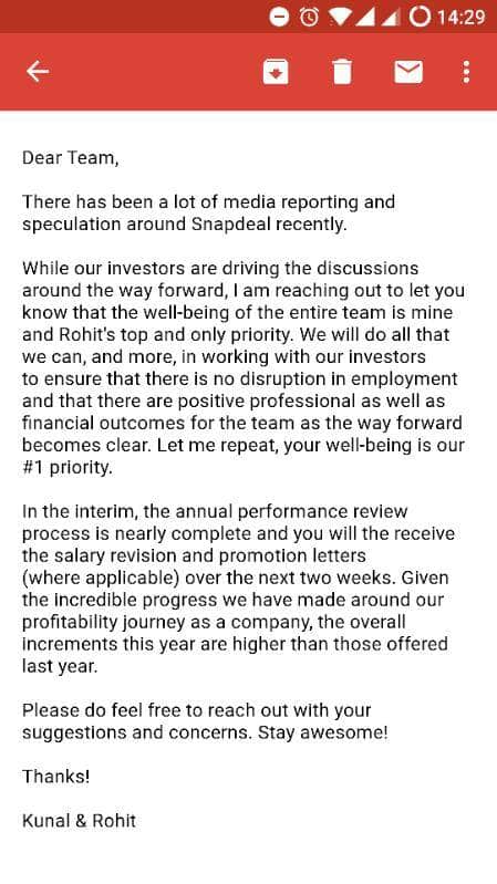 Kunal Letter Snapdeal