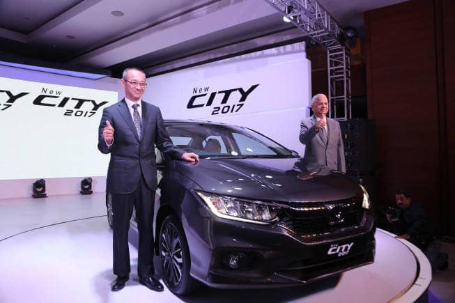 (L-R) Mr Yoichiro Ueno President and CEO Mr Raman Kumar Sharma VP Honda Cars India Ltd launches New City 2017