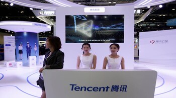 Tencent's booth is pictured at the Global Mobile Internet Conference (GMIC) 2017 in Beijing, China April 28, 2017. REUTERS/Jason Lee - RTS14A8D