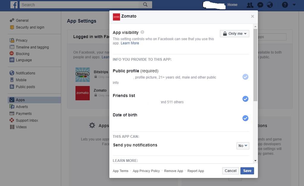You will notice the name and icons of the apps which is connected to your Facebook account. Hover over any icon, an edit pencil button will appear. Click if you want to make changes. You can also click on the cross right beside the edit pencil to completely delete the app. This would mean the app will not be able to take any information from your Facebook account. If you've clicked on edit changes you can change the permissions and information you share with the app. After editing, save it. Now your information is safe from being shared by Facebook to different apps and companies.