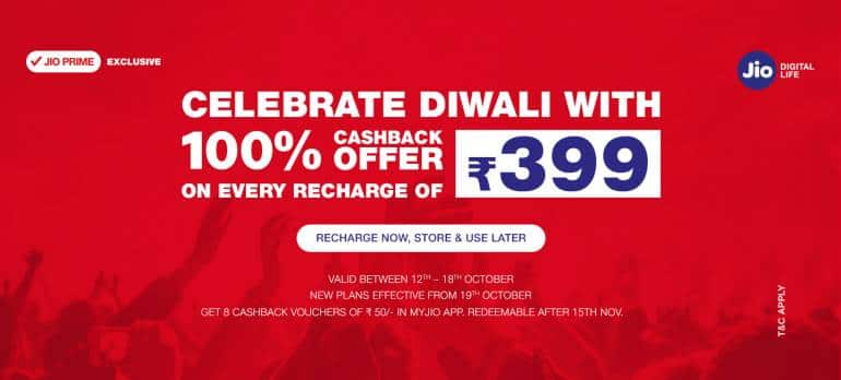 Reliance Jio Offers Cashback, Vouchers Worth Rs 2,599 On Rs 399 Recharge