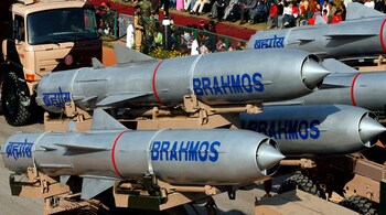 India's Brahmos supersonic cruise missiles mounted on a truck are shown in New Delhi