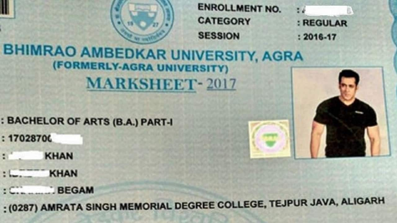 Agra University prints marksheet bearing photo of Salman Khan