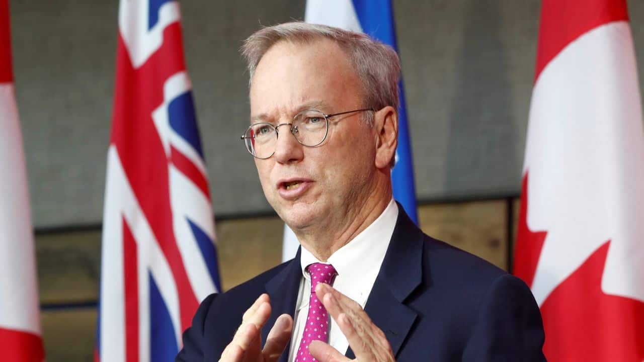 Executive Chairman of Alphabet Eric Schmidt speaks during a press conference where Alphabet Inc, the owner of Google, announced the project "Sidewalk Toronto", that will develop an area of Toronto's waterfront using new technologies to develop high-tech urban areas in Toronto, Ontario, Canada, October 17, 2017. REUTERS/Mark Blinch - RC1E95F6ED50