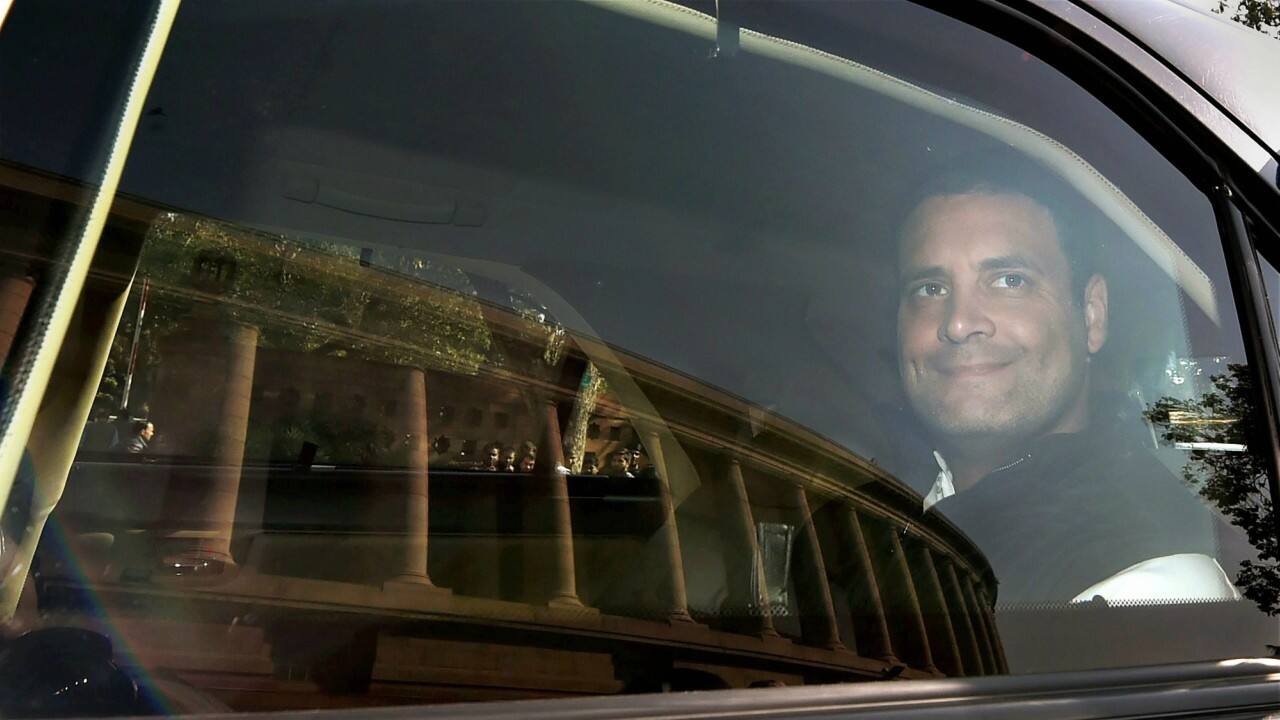  Congress President Rahul Gandhi arrives for the winter session of Parliament, in New Delhi on Monday. (PTI)