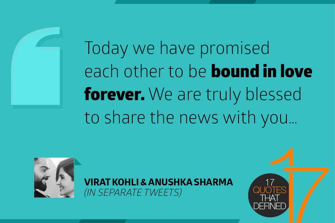 Today we have promised each other to be bound in love forever. We are truely blessed to share the news with you... - Virat Kohli &amp; Anushka Sharma