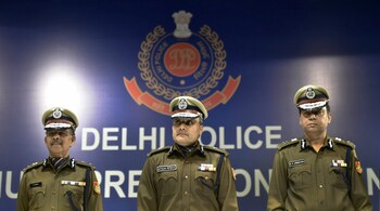 Delhi police commissioner Amulya Patnaik along with other senior police officers (PTI)