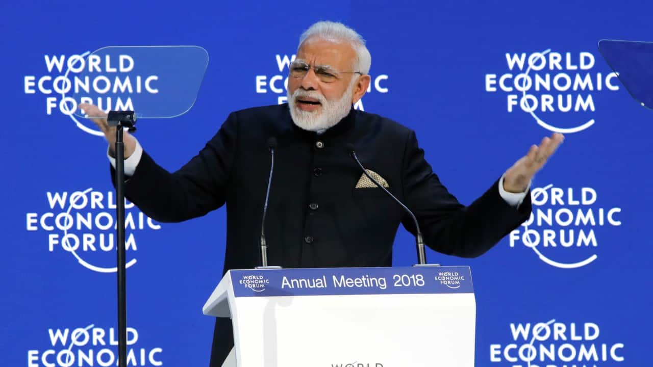 Prime Minister Narendra Modi speaking at the World Economic Forum at Davos, Switzerland (REUTERS)