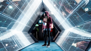 A man walks though a 5G wireless broadband technology display in the Intel booth during the 2018 CES in Las Vegas, Nevada, U.S.  (REUTERS)