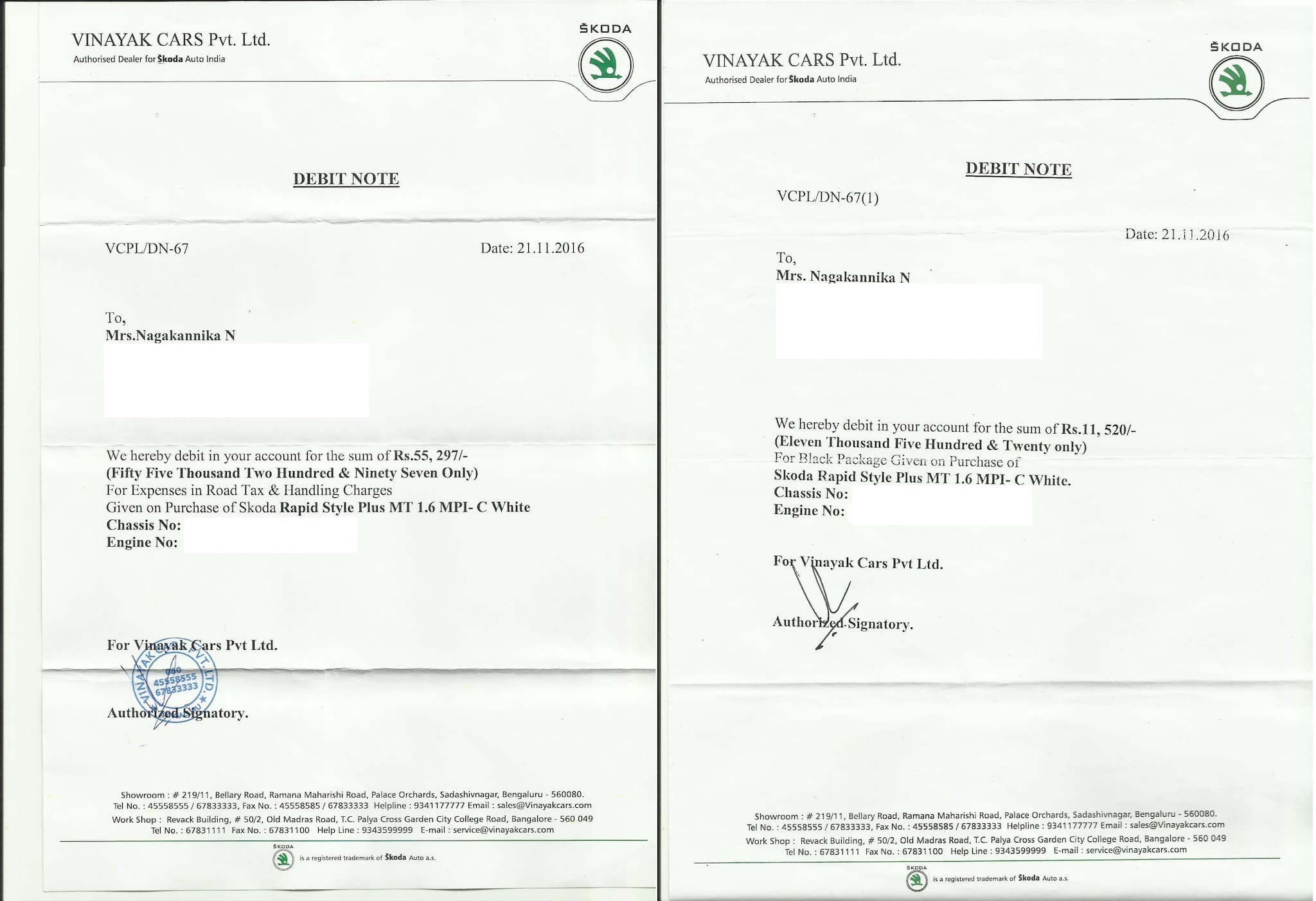 Car Debit notes
