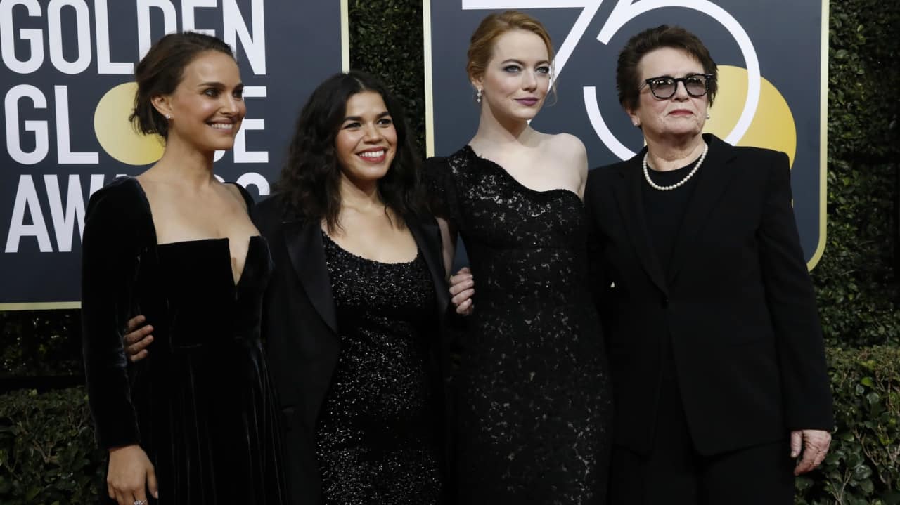 Actresses Natalie Portman, America Ferrera, Emma Stone and retired tennis great Billie Jean King (Source: Reuters)