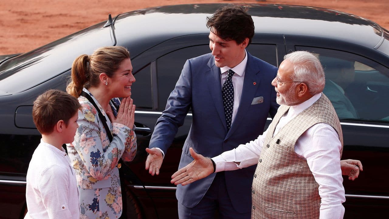 The Canadian PM and his family were accorded ceremonial welcome at the Rashtrapati Bhawan. (Reuters)