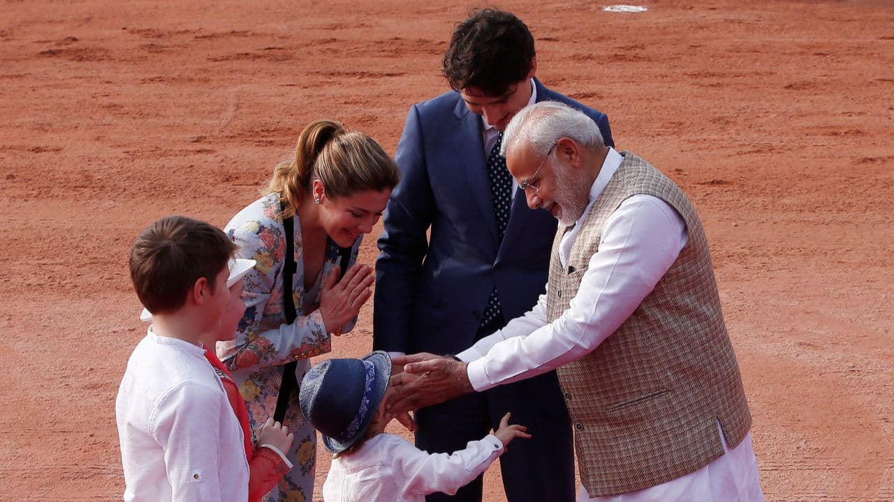 PM Modi welcomed and interacted with Trudeau and his family. (Reuters)