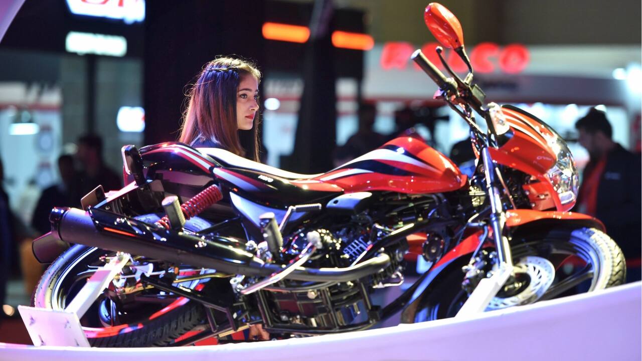 A TVS Motors bike is showcased at the Auto Expo 2018 in Greater Noida on Wednesday. (PTI) A TVS Motors bike is showcased at the Auto Expo 2018 in Greater Noida on Wednesday. (PTI)