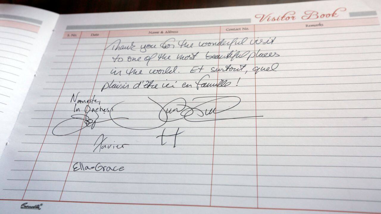 “Thank you for the wonderful visit to one of the most beautiful places in the world,” wrote Trudeau in the visitor book after their visit to the Taj Mahal in Agra on Sunday. (Reuters)