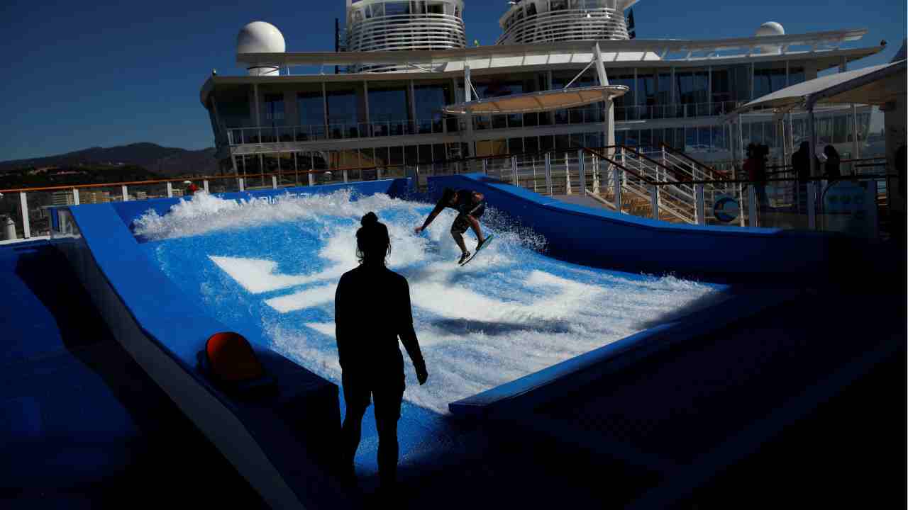 The ship carries the legacy of Harmony of the Seas and has The Ultimate Abyss, two FlowRider surf simulators, a zip line, twin 40-foot rock climbing walls, ice skating rink and the AquaTheater. The ship carries the legacy of Harmony of the Seas and has The Ultimate Abyss, two FlowRider surf simulators, a zip line, twin 40-foot rock climbing walls, ice skating rink and the AquaTheater.